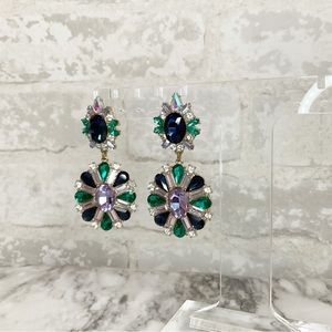 Costume Earrings Rosette Starburst AB Aurora Borealis Rhinestones Lavender Navy